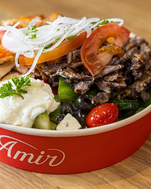 Amir food photography showing a shawarma plate.